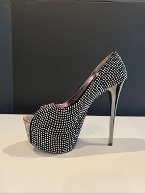 Ellie Black Crystal Platform Pump with Silver Stiletto Heel